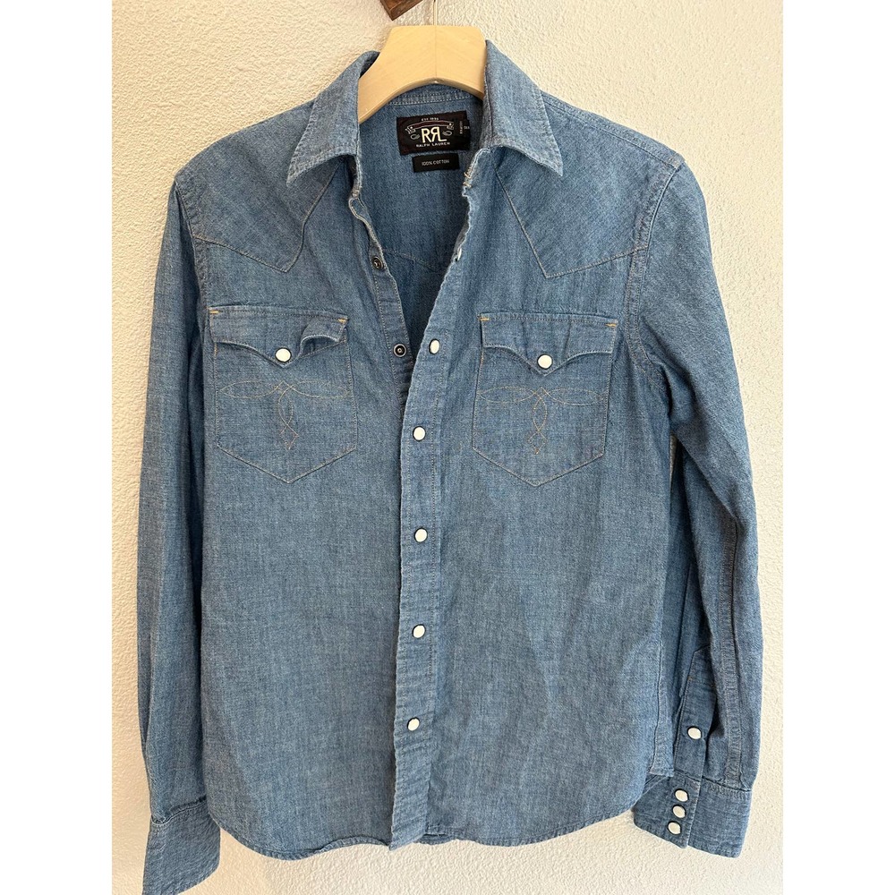 RRL Double RL Ralph Lauren Snap Front Denim Shirt Chambray 2- US 4